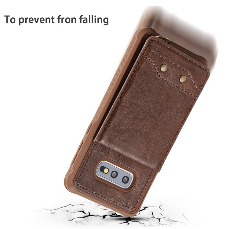 Kickstand PU Leather Coated TPU Phone Cover with Card Holders for Samsung Galaxy S10e - Coffee-4