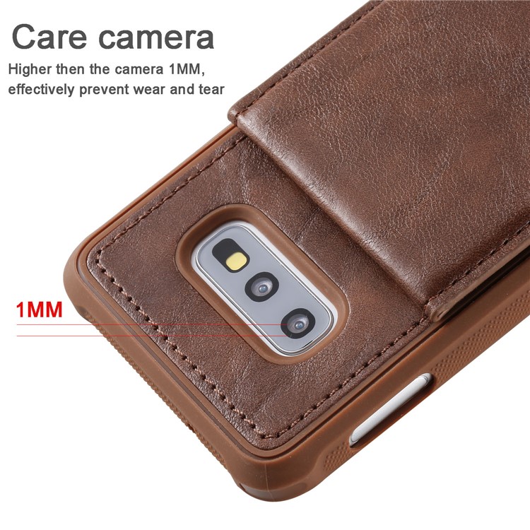 Kickstand PU Leather Coated TPU Phone Cover with Card Holders for Samsung Galaxy S10e - Coffee-5