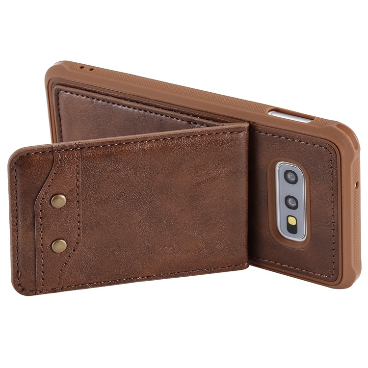 Kickstand PU Leather Coated TPU Phone Cover with Card Holders for Samsung Galaxy S10e - Coffee-8