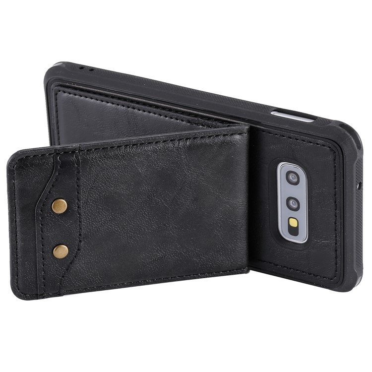 Kickstand PU Leather Coated TPU Phone Cover with Card Holders for Samsung Galaxy S10e - Black-4