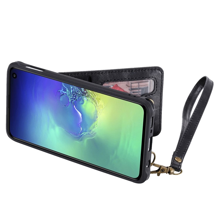 Kickstand PU Leather Coated TPU Phone Cover with Card Holders for Samsung Galaxy S10e - Black-5