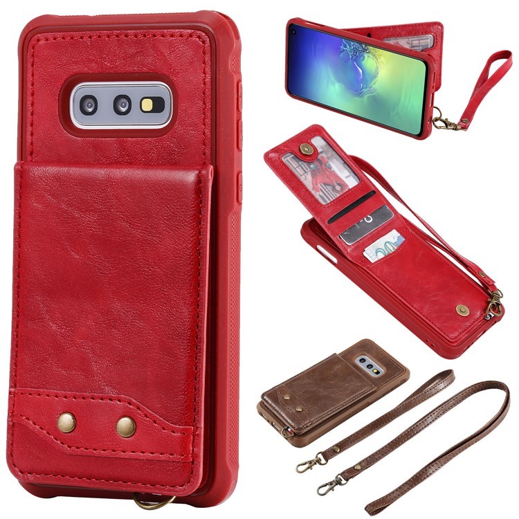 Kickstand PU Leather Coated TPU Phone Cover with Card Holders for Samsung Galaxy S10e - Red-1