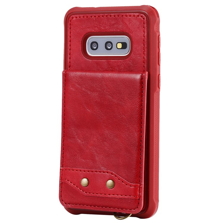 Kickstand PU Leather Coated TPU Phone Cover with Card Holders for Samsung Galaxy S10e - Red-2