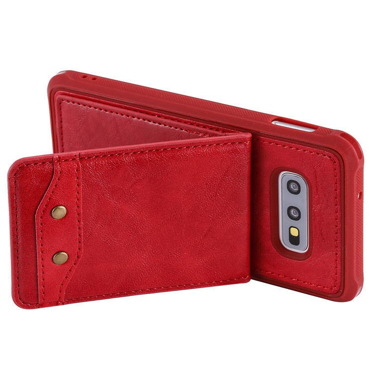 Kickstand PU Leather Coated TPU Phone Cover with Card Holders for Samsung Galaxy S10e - Red-4