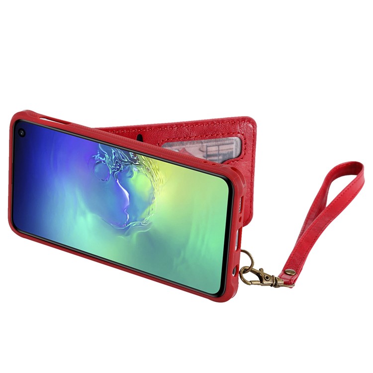 Kickstand PU Leather Coated TPU Phone Cover with Card Holders for Samsung Galaxy S10e - Red-5
