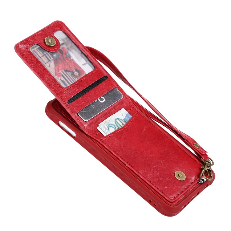 Kickstand PU Leather Coated TPU Phone Cover with Card Holders for Samsung Galaxy S10e - Red-6