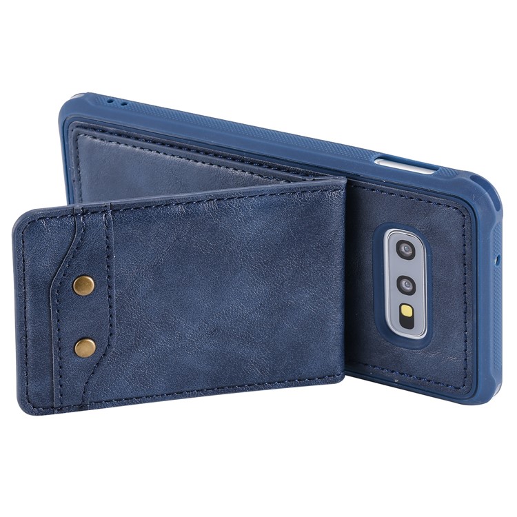 Kickstand PU Leather Coated TPU Phone Cover with Card Holders for Samsung Galaxy S10e - Dark Blue-4
