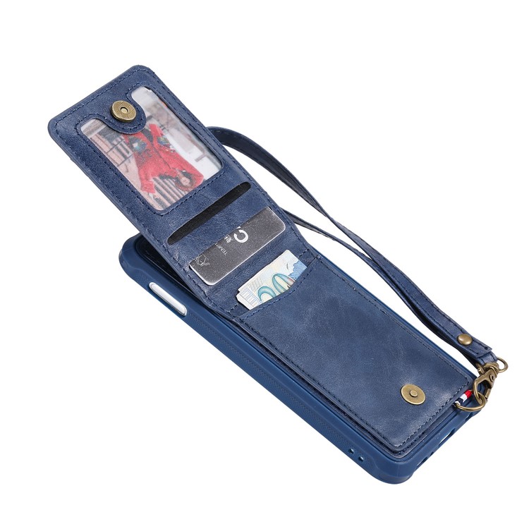 Kickstand PU Leather Coated TPU Phone Cover with Card Holders for Samsung Galaxy S10e - Dark Blue-6