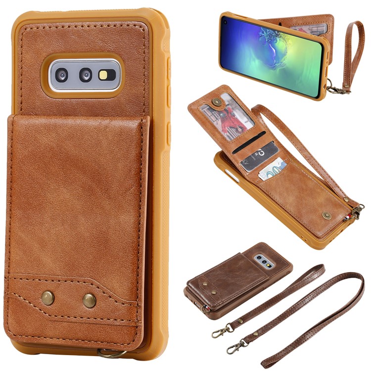 

Kickstand PU Leather Coated TPU Phone Cover with Card Holders for Samsung Galaxy S10e - Brown, Galaxy S10e