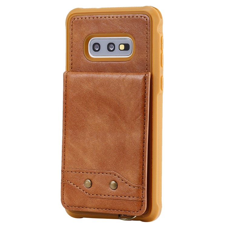 Kickstand PU Leather Coated TPU Phone Cover with Card Holders for Samsung Galaxy S10e - Brown-2