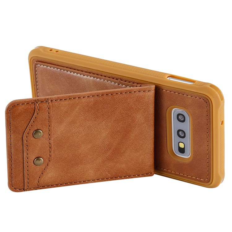 Kickstand PU Leather Coated TPU Phone Cover with Card Holders for Samsung Galaxy S10e - Brown-4
