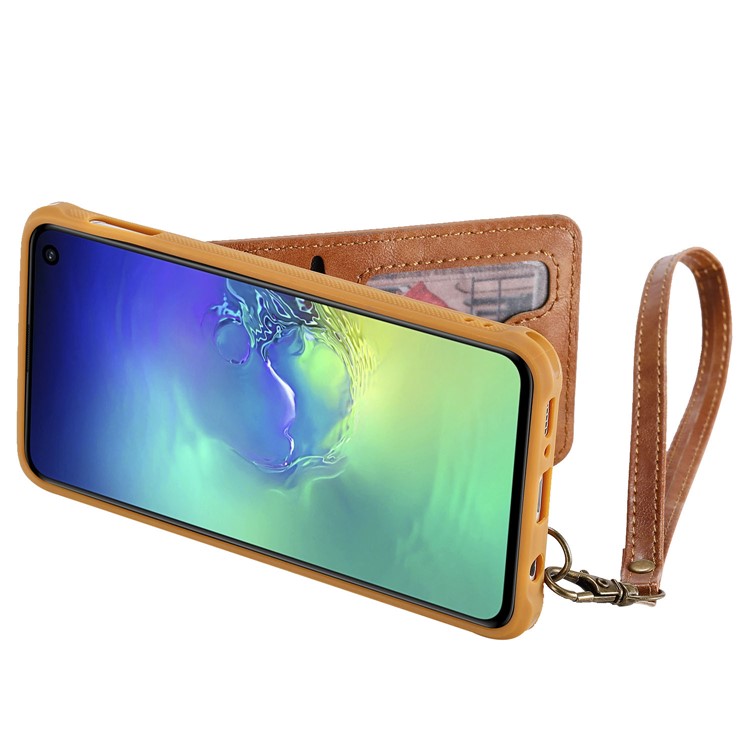 Kickstand PU Leather Coated TPU Phone Cover with Card Holders for Samsung Galaxy S10e - Brown-5