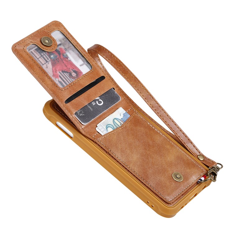 Kickstand PU Leather Coated TPU Phone Cover with Card Holders for Samsung Galaxy S10e - Brown-6