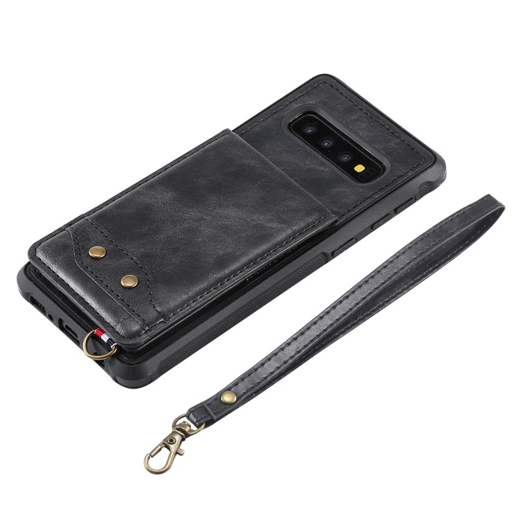 Kickstand PU Leather Coated TPU Phone Cover with Card Holders for Samsung Galaxy S10 - Black-10