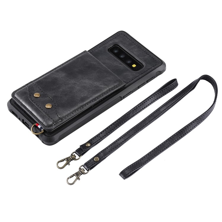 Kickstand PU Leather Coated TPU Phone Cover with Card Holders for Samsung Galaxy S10 - Black-11