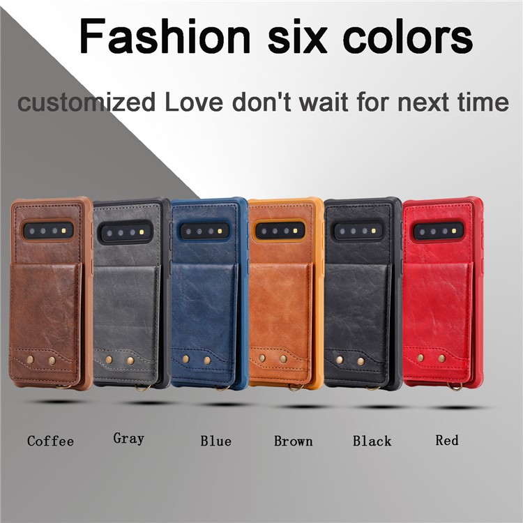 Kickstand PU Leather Coated TPU Phone Cover with Card Holders for Samsung Galaxy S10 - Black-13