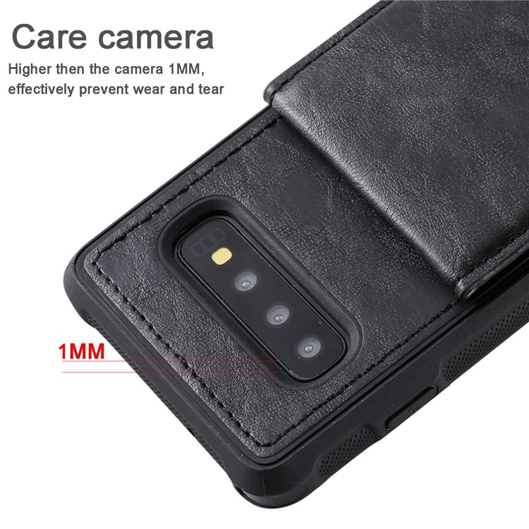 Kickstand PU Leather Coated TPU Phone Cover with Card Holders for Samsung Galaxy S10 - Black-4