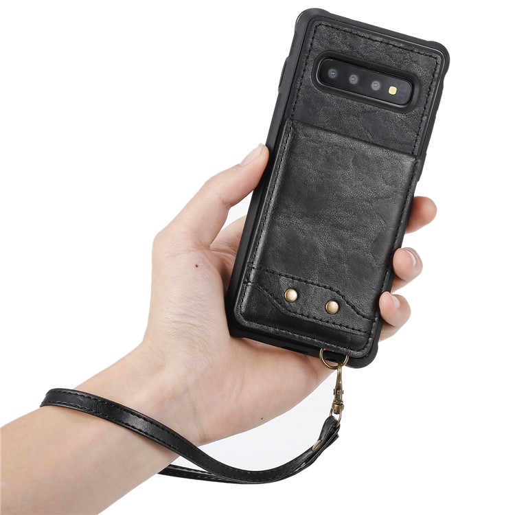 Kickstand PU Leather Coated TPU Phone Cover with Card Holders for Samsung Galaxy S10 - Black-9