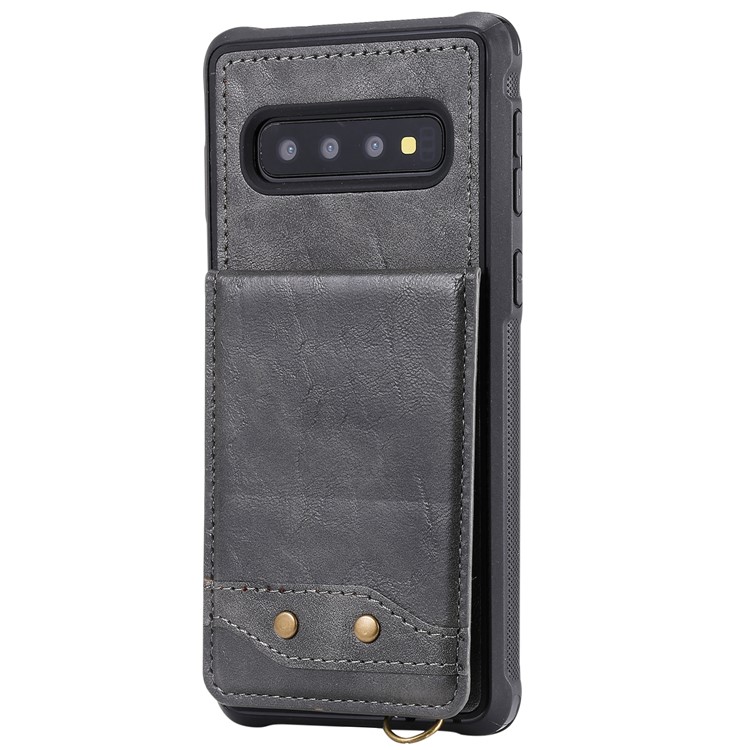 Kickstand PU Leather Coated TPU Phone Cover with Card Holders for Samsung Galaxy S10 - Grey-2