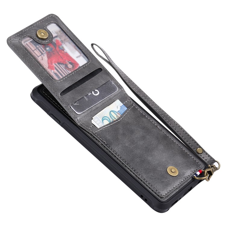 Kickstand PU Leather Coated TPU Phone Cover with Card Holders for Samsung Galaxy S10 - Grey-4