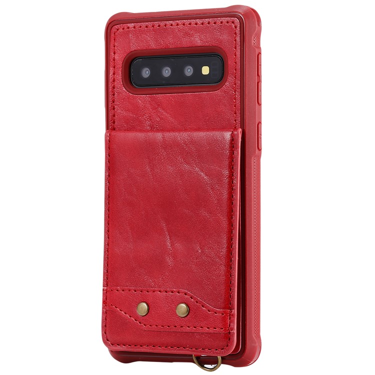 Kickstand PU Leather Coated TPU Phone Cover with Card Holders for Samsung Galaxy S10 - Red-2