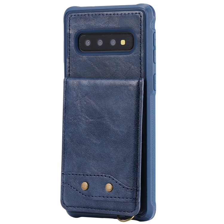 Kickstand PU Leather Coated TPU Phone Cover with Card Holders for Samsung Galaxy S10 - Dark Blue-2