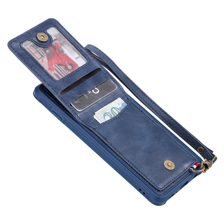 Kickstand PU Leather Coated TPU Phone Cover with Card Holders for Samsung Galaxy S10 - Dark Blue-4
