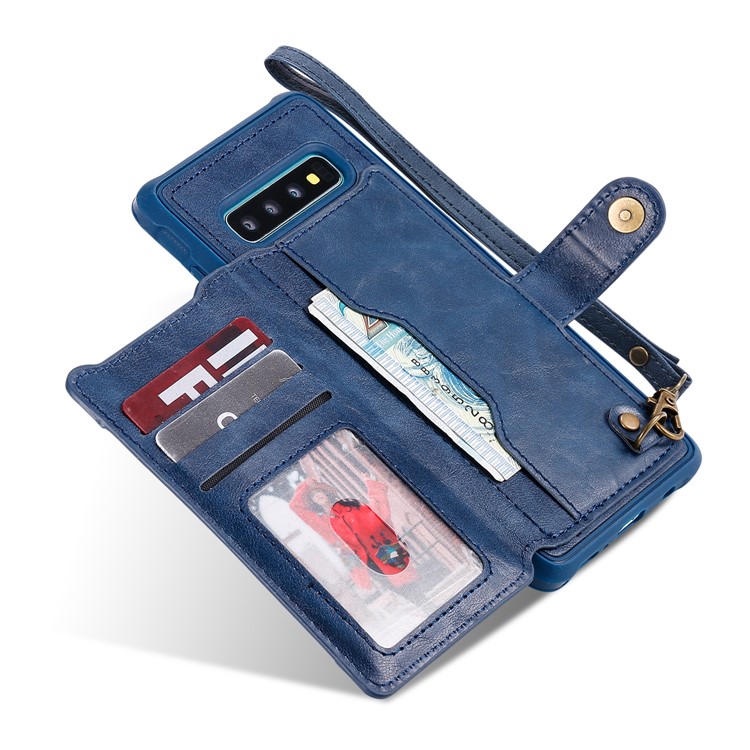 PU Leather Coated TPU Case Wallet Kickstand Case for Samsung Galaxy S10 Plus - Blue-10