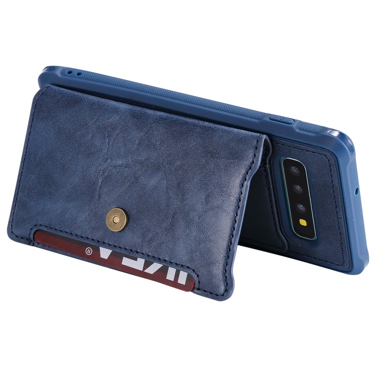 PU Leather Coated TPU Case Wallet Kickstand Case for Samsung Galaxy S10 Plus - Blue-11