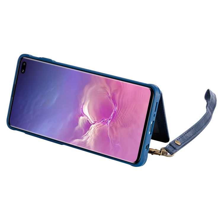 PU Leather Coated TPU Case Wallet Kickstand Case for Samsung Galaxy S10 Plus - Blue-12