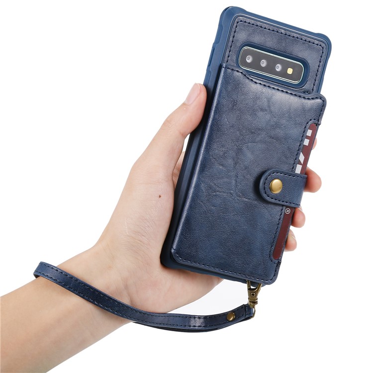 PU Leather Coated TPU Case Wallet Kickstand Case for Samsung Galaxy S10 Plus - Blue-13