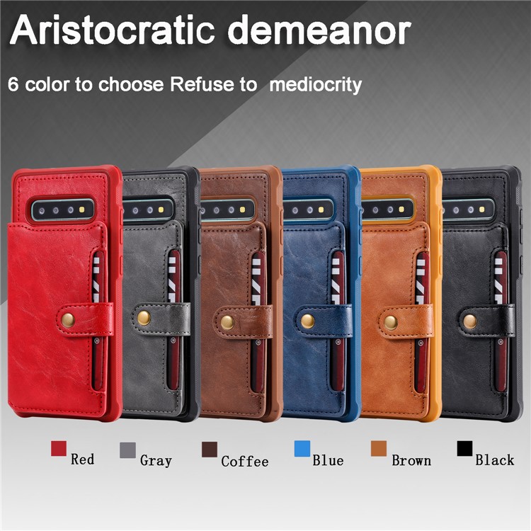 PU Leather Coated TPU Case Wallet Kickstand Case for Samsung Galaxy S10 Plus - Blue-14