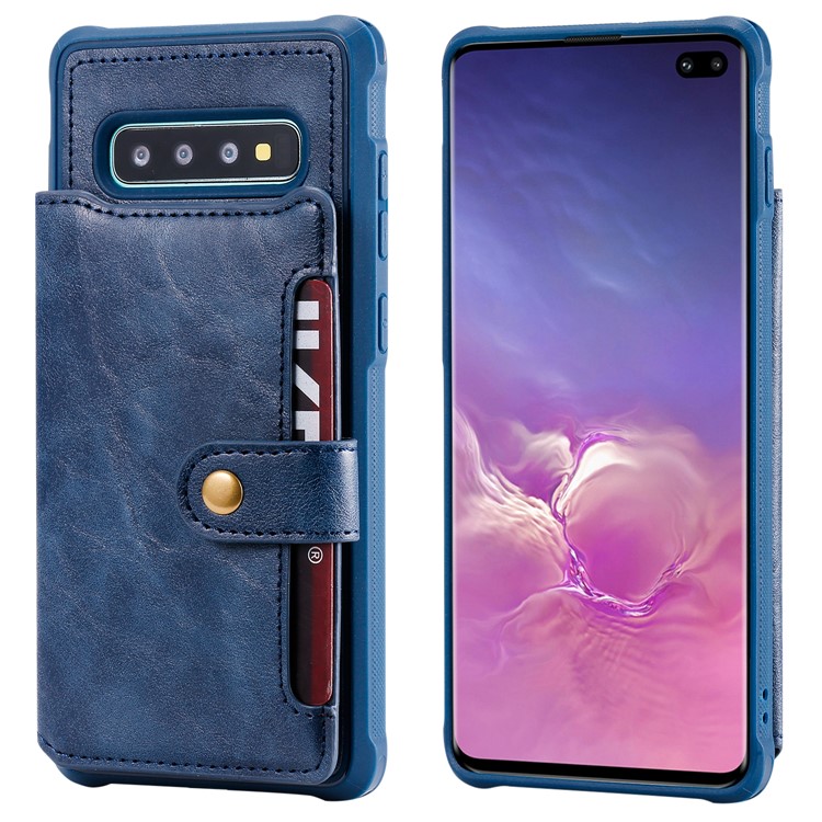 PU Leather Coated TPU Case Wallet Kickstand Case for Samsung Galaxy S10 Plus - Blue-2