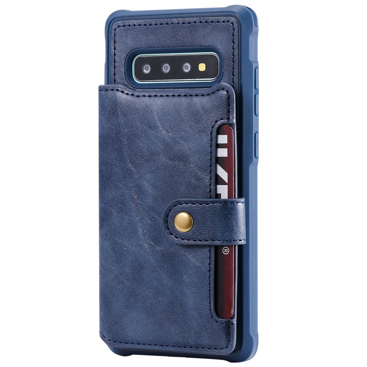 PU Leather Coated TPU Case Wallet Kickstand Case for Samsung Galaxy S10 Plus - Blue-3