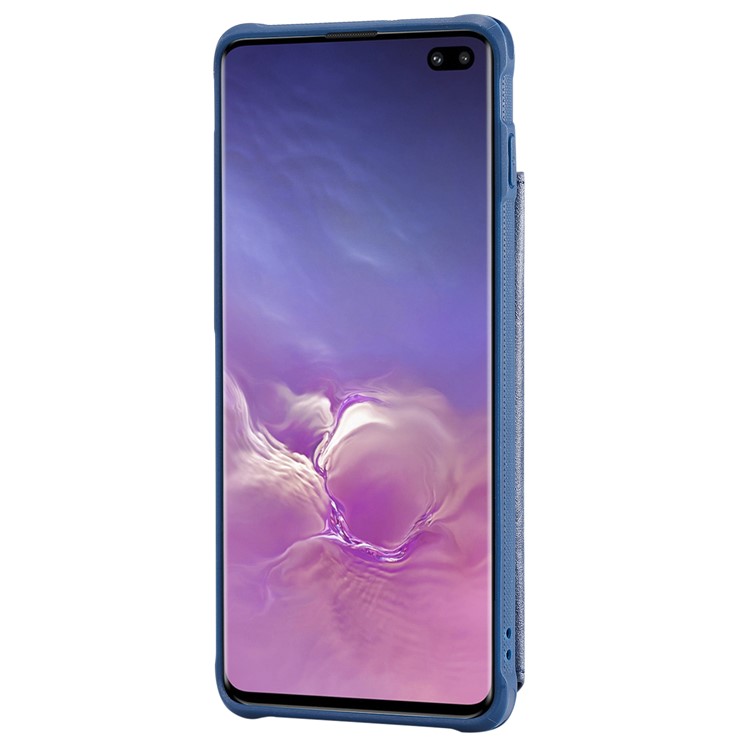 PU Leather Coated TPU Case Wallet Kickstand Case for Samsung Galaxy S10 Plus - Blue-4