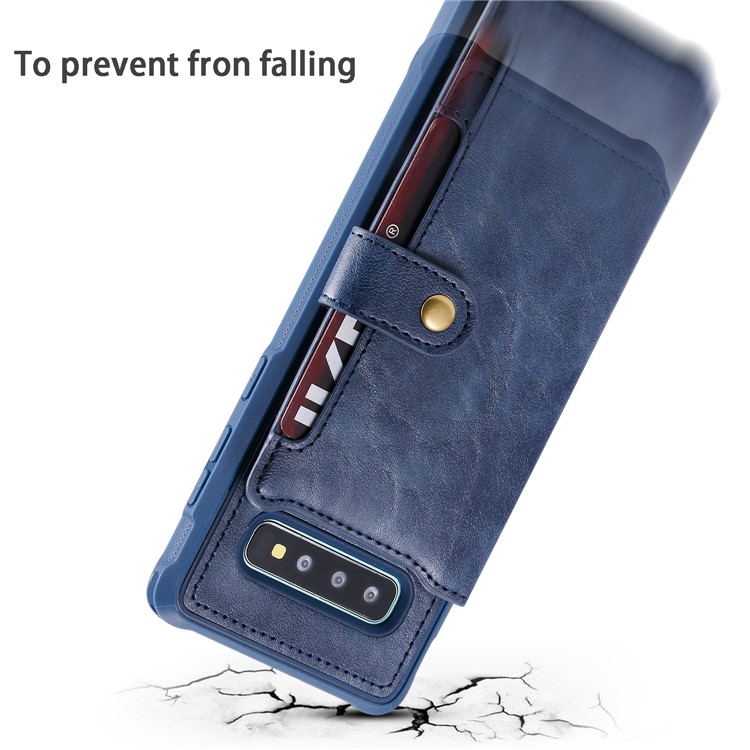 PU Leather Coated TPU Case Wallet Kickstand Case for Samsung Galaxy S10 Plus - Blue-5