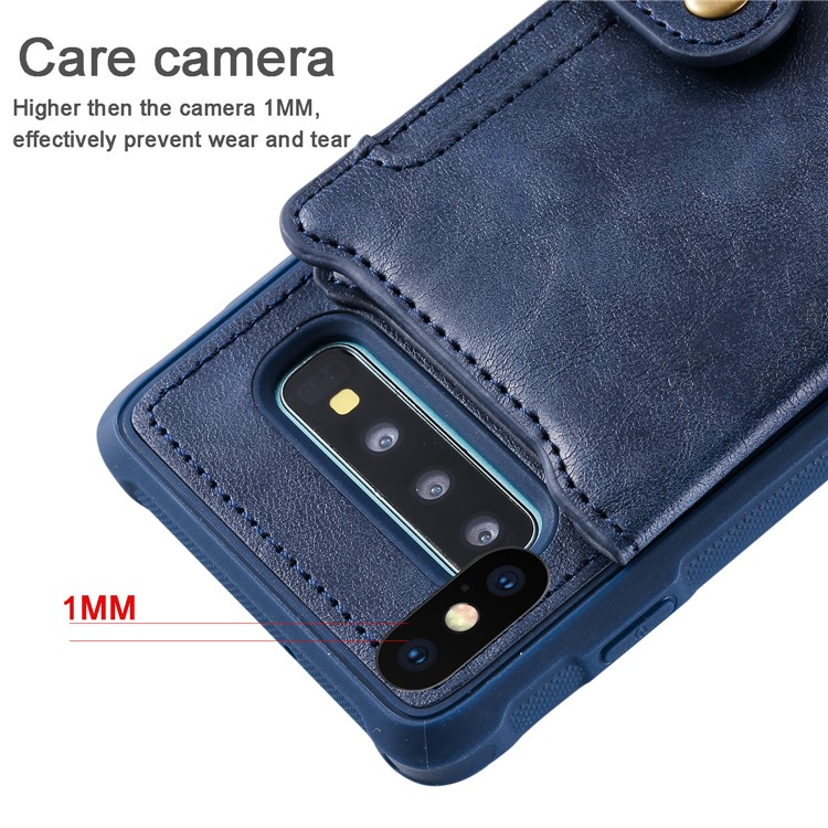 PU Leather Coated TPU Case Wallet Kickstand Case for Samsung Galaxy S10 Plus - Blue-6