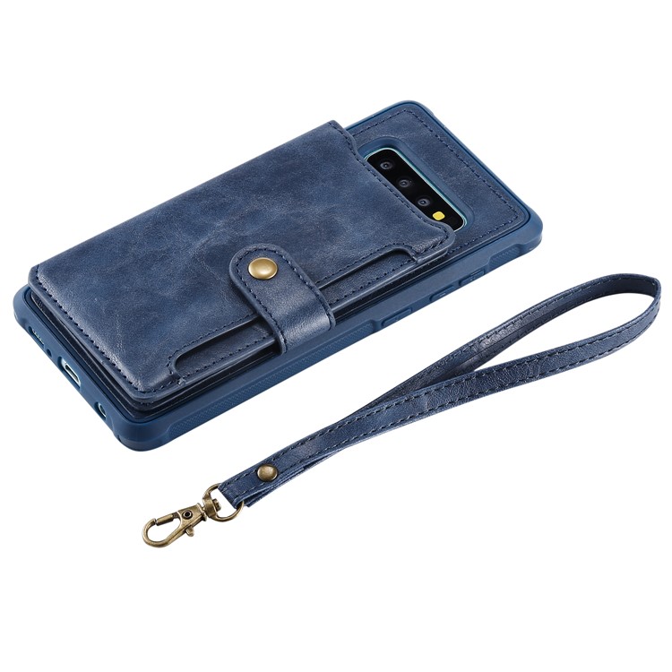 PU Leather Coated TPU Case Wallet Kickstand Case for Samsung Galaxy S10 Plus - Blue-8