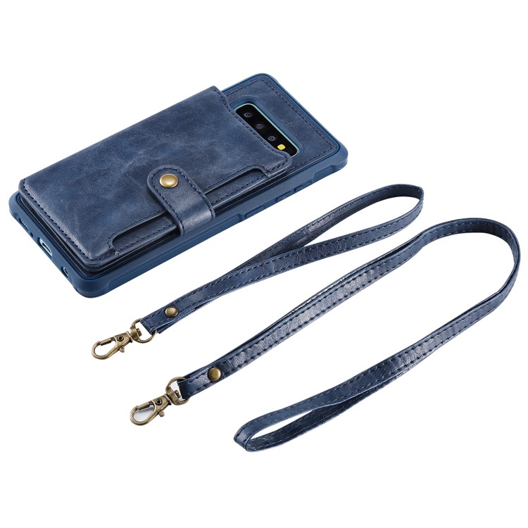 PU Leather Coated TPU Case Wallet Kickstand Case for Samsung Galaxy S10 Plus - Blue-9