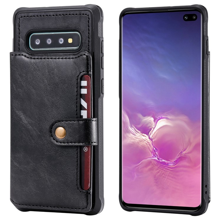 PU Leather Coated TPU Case Wallet Kickstand Case for Samsung Galaxy S10 Plus - Black-2