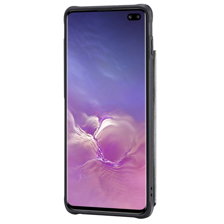 PU Leather Coated TPU Case Wallet Kickstand Case for Samsung Galaxy S10 Plus - Black-4
