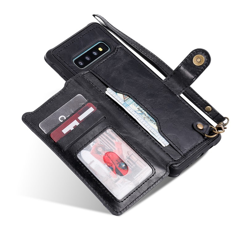 PU Leather Coated TPU Case Wallet Kickstand Case for Samsung Galaxy S10 Plus - Black-5
