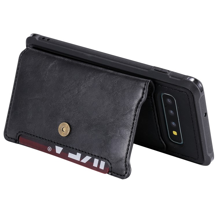 PU Leather Coated TPU Case Wallet Kickstand Case for Samsung Galaxy S10 Plus - Black-6