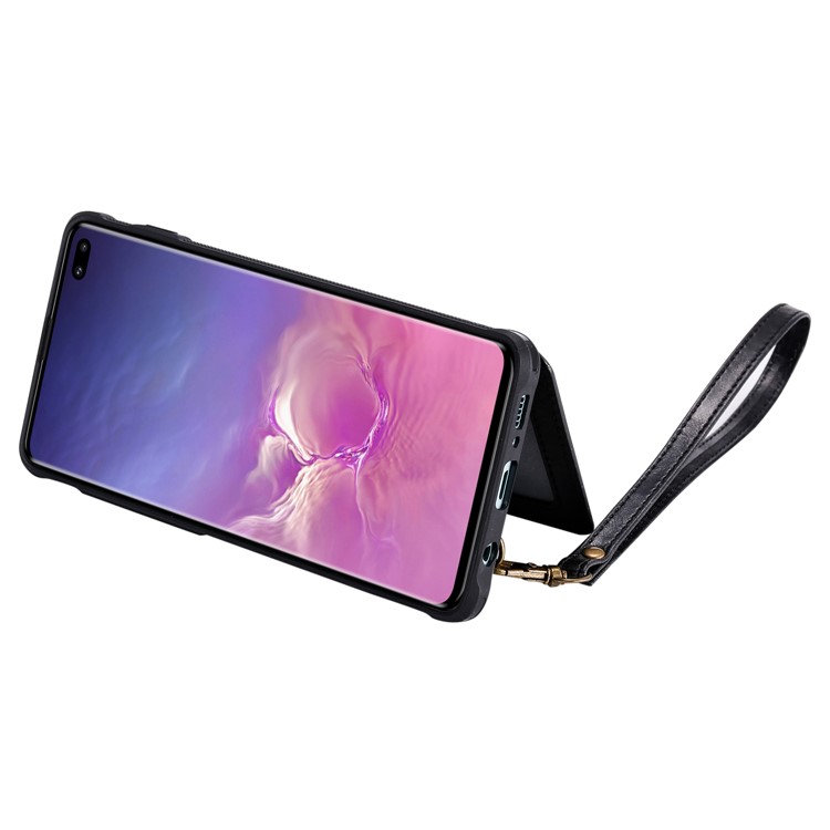 PU Leather Coated TPU Case Wallet Kickstand Case for Samsung Galaxy S10 Plus - Black-7
