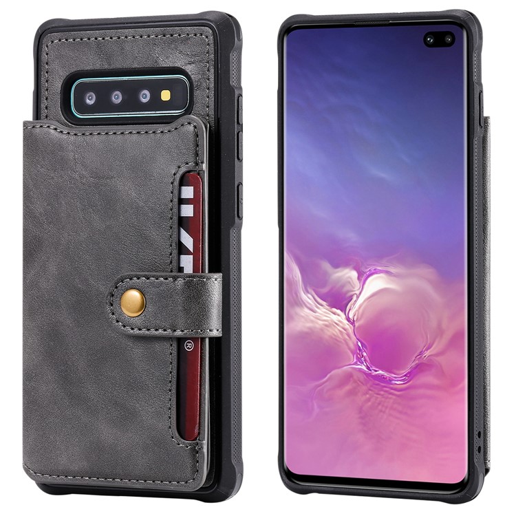 PU Leather Coated TPU Case Wallet Kickstand Case for Samsung Galaxy S10 Plus - Grey-2