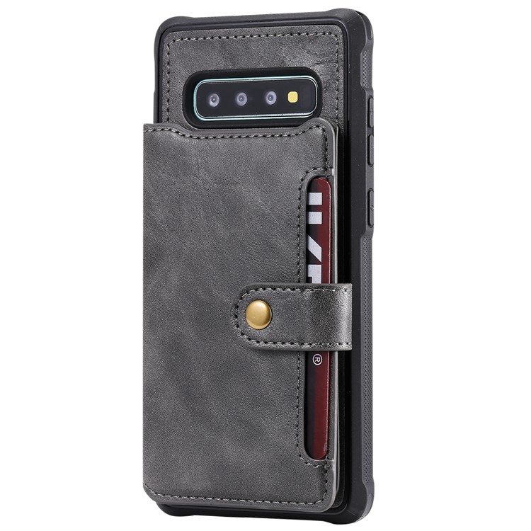 PU Leather Coated TPU Case Wallet Kickstand Case for Samsung Galaxy S10 Plus - Grey-3