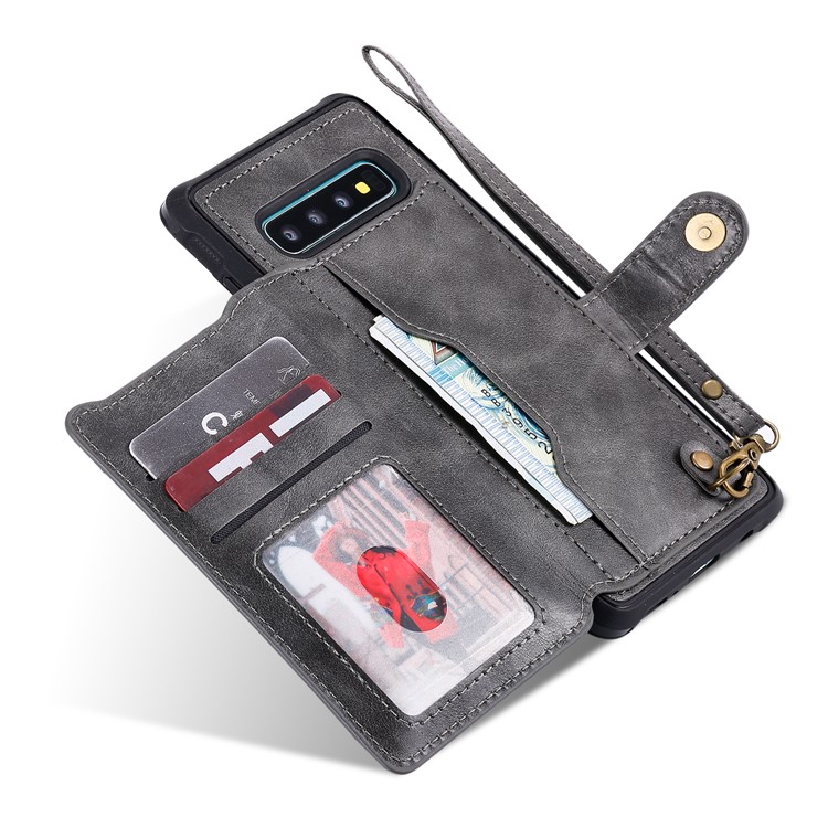PU Leather Coated TPU Case Wallet Kickstand Case for Samsung Galaxy S10 Plus - Grey-5