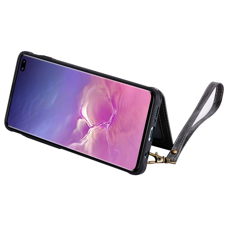 PU Leather Coated TPU Case Wallet Kickstand Case for Samsung Galaxy S10 Plus - Grey-7
