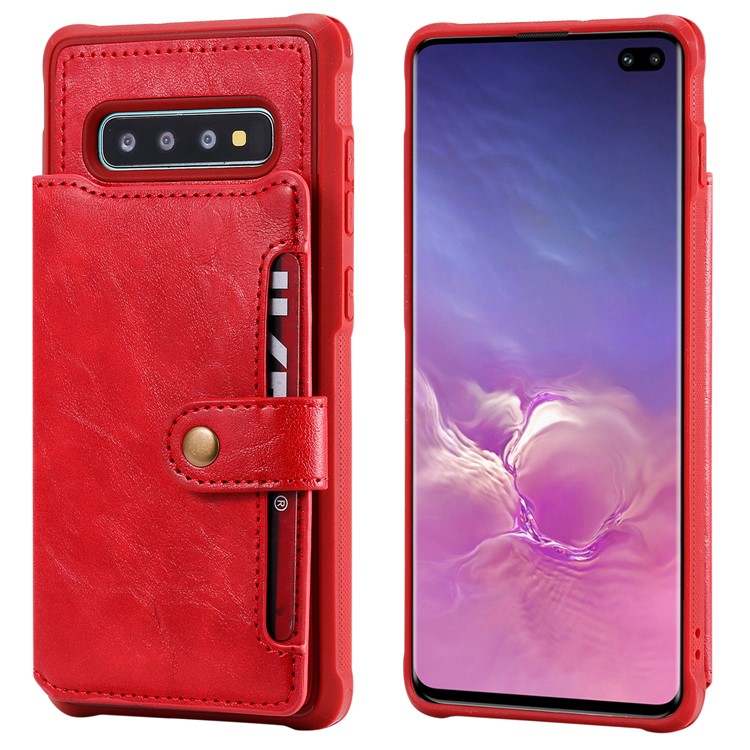 PU Leather Coated TPU Case Wallet Kickstand Case for Samsung Galaxy S10 Plus - Red-2