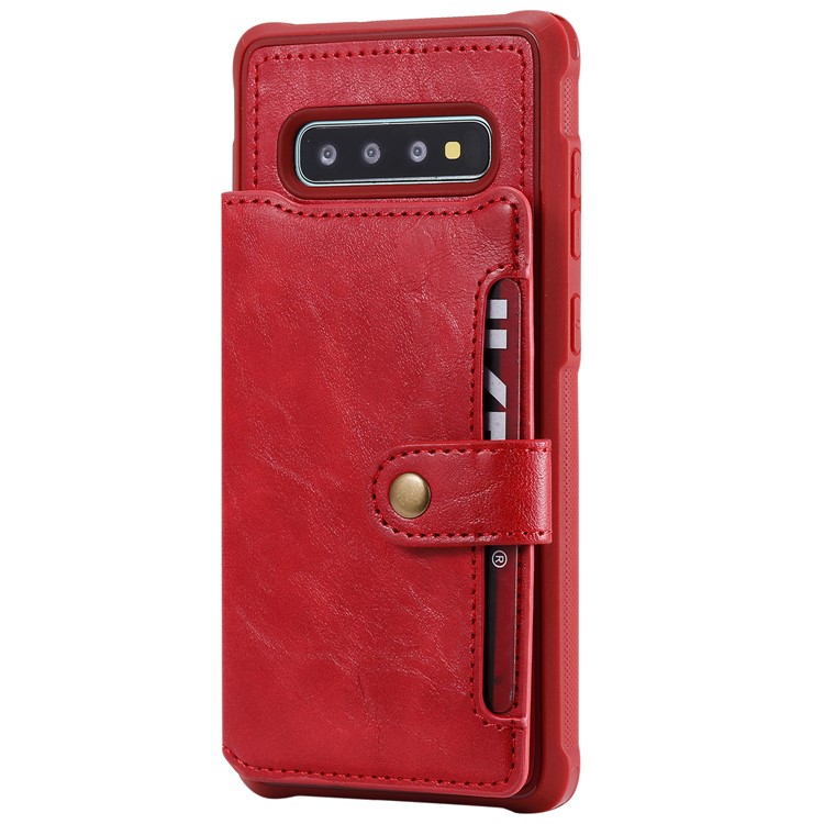 PU Leather Coated TPU Case Wallet Kickstand Case for Samsung Galaxy S10 Plus - Red-3